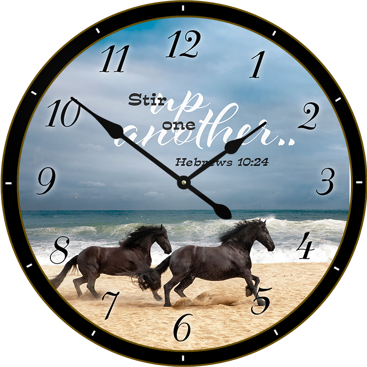 22.5" Round Melody Clock- Two Running Horses by the Beach Lyric Clock