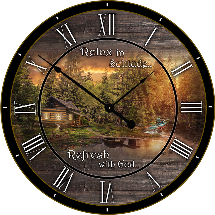 22.5" Round Melody Clock- Beautiful Peaceful Country House Scene Lyric Clock