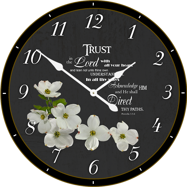 22.5" Round Melody Clock- Beautiful Clusters of Creamy-White Flowers Lyric Clock