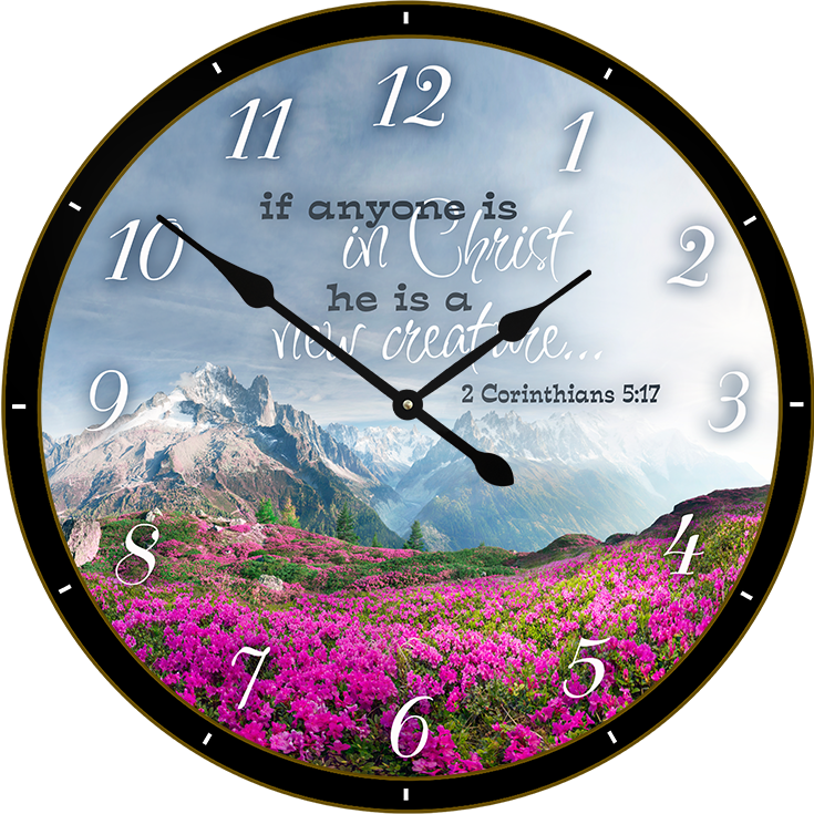 22.5" Round Melody Clock- Beautiful Flower Garden with Mountain in Background Lyric Clock