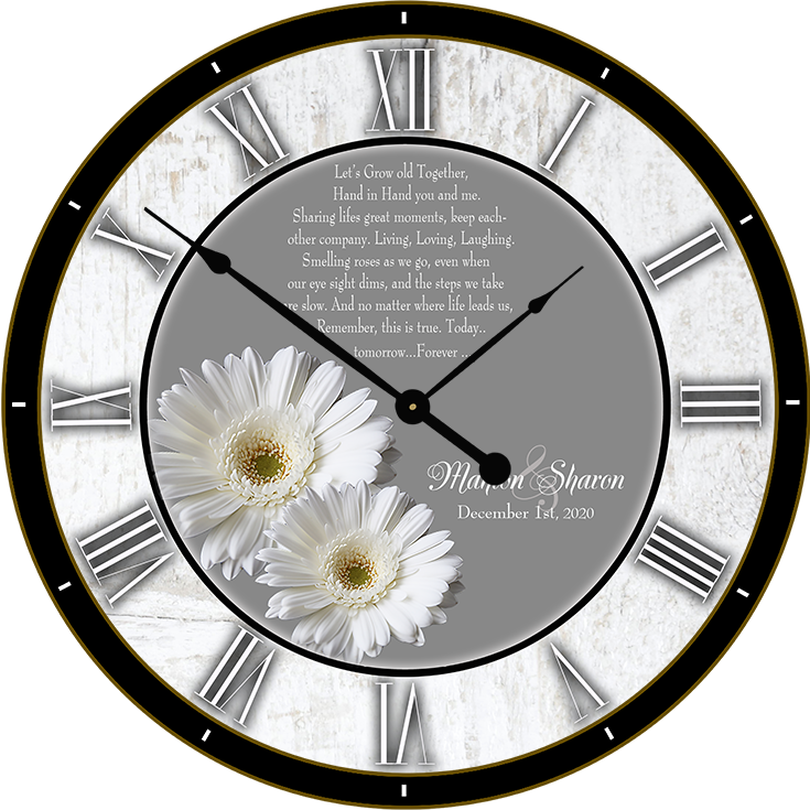 22.5" Round Melody Clock- Beautiful White Flowers Lyric Clock