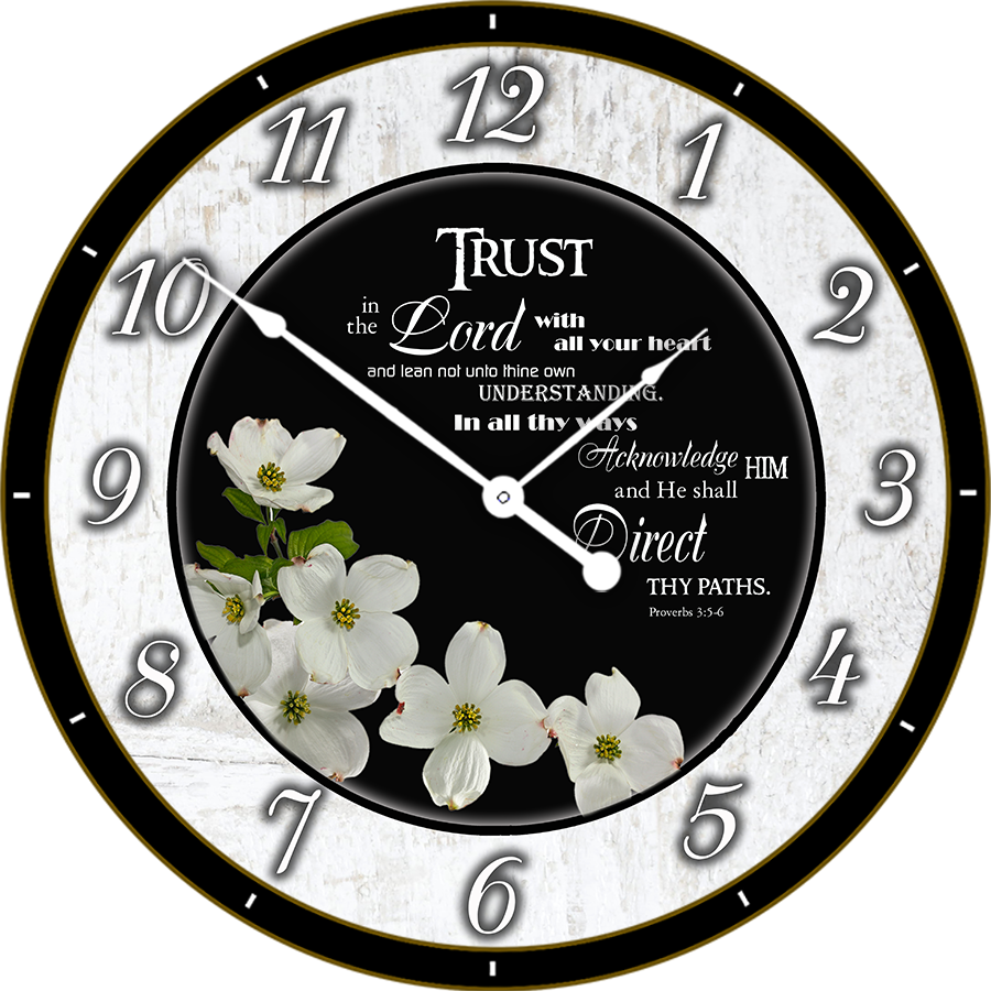 22.5" Round Melody Clock- Beautiful Clusters of Creamy-White Flowers Lyric Clock