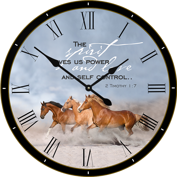 22.5" Round Melody Clock- Beautiful Running Brown Horses Lyric Clock