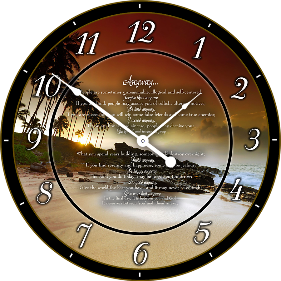 22.5" Round Melody Clock- Beautiful Message with Sunset at the Beach in the Background Lyric Clock