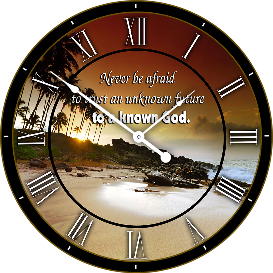 22.5" Round Melody Clock- Beautiful Message with Sunset at the Beach in the Background Lyric Clock