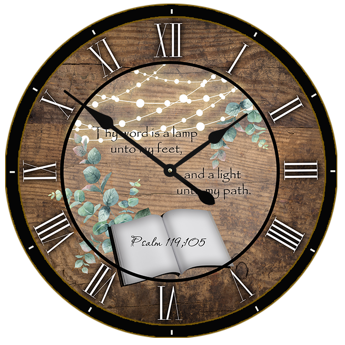 22.5" Round Melody Clock- Psalm 119:105 Quote Lyric Clock