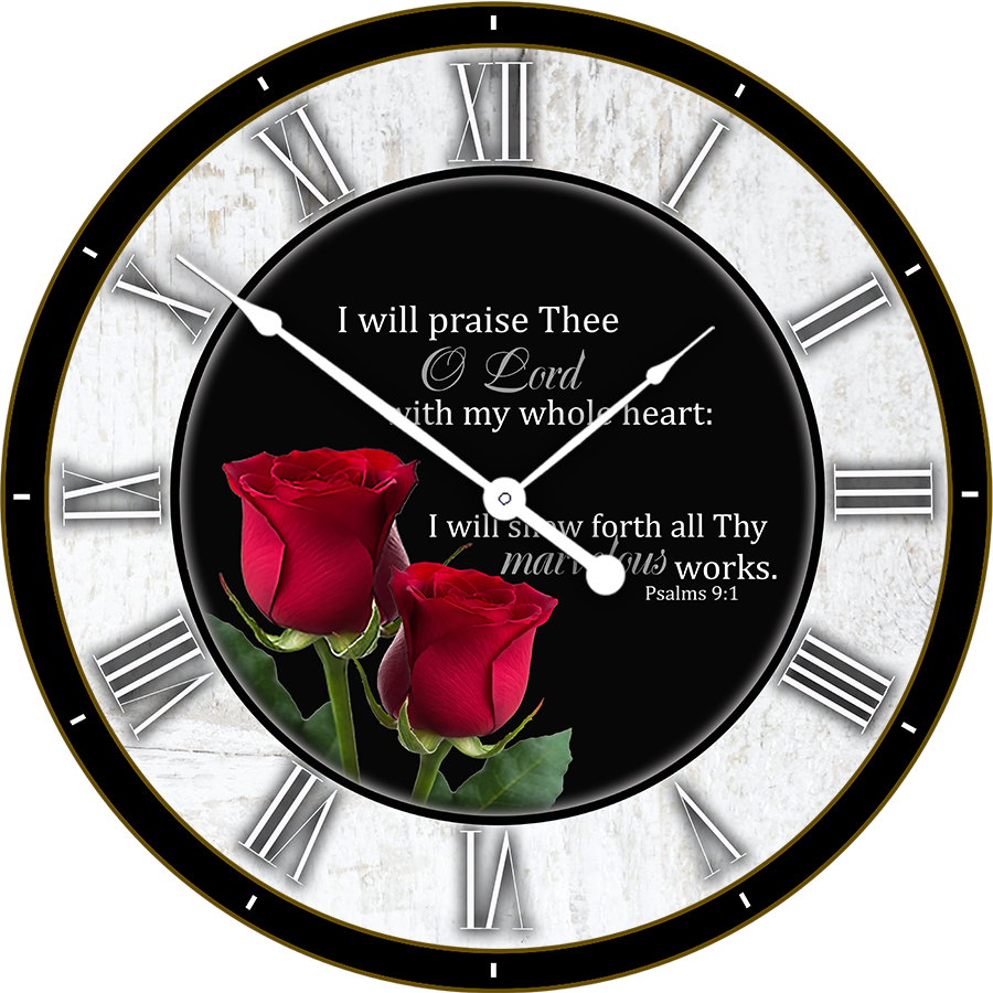 22.5" Round Melody Clock- Beautiful Quote with Clusters of Red Flowers Lyric Clock