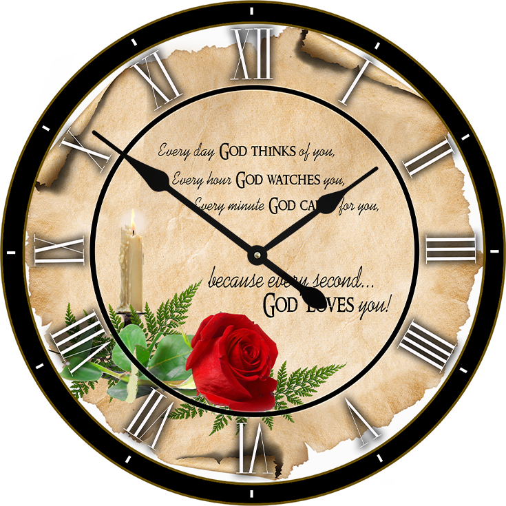 22.5" Round Melody Clock- Beautiful Quote with Red Rose and a Candle Lyric Clock