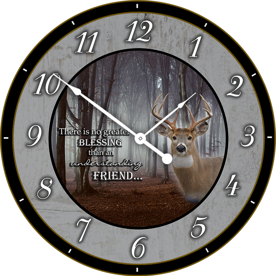 22" Round Melody Clock - Deer in the Woods Lyric Clock