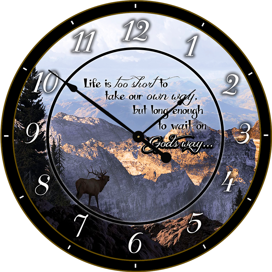 22" Round Melody Clock - Beautiful Quote with Elk in Mountains Lyric Clock