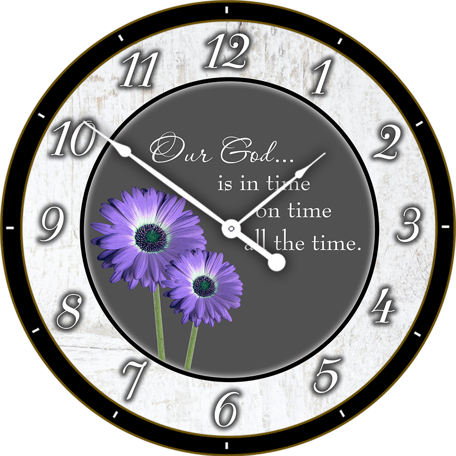 22" Round Melody Clock - Purple Flowers with Gray Background Lyric Clock