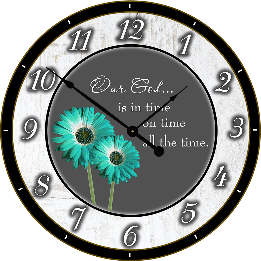 22" Round Melody Clock - Beautiful Quote with Gray Background and Turquoise Flowers Lyric Clock