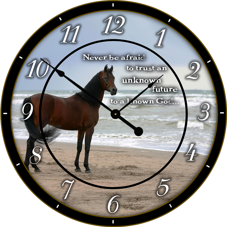 22" ~ Round Melody Clock - Brown Horse on the Beach Lyric Clock