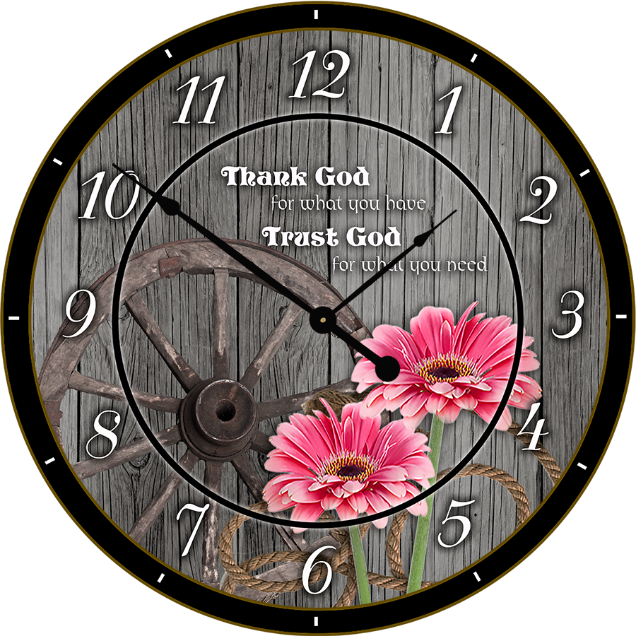 22.5" Round Melody Clock- Beautiful Quote with Red Flowers and A wooden Wheel Lyric Clock