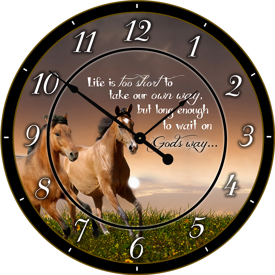 22.5" Round Melody Clock- Beautiful Quote with Brown Running Horses Lyric Clock