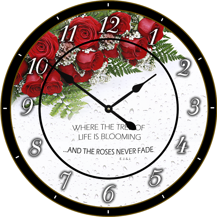 22.5" Round Melody Clock- Beautiful Quote with Clusters of Red Roses Lyric Clock