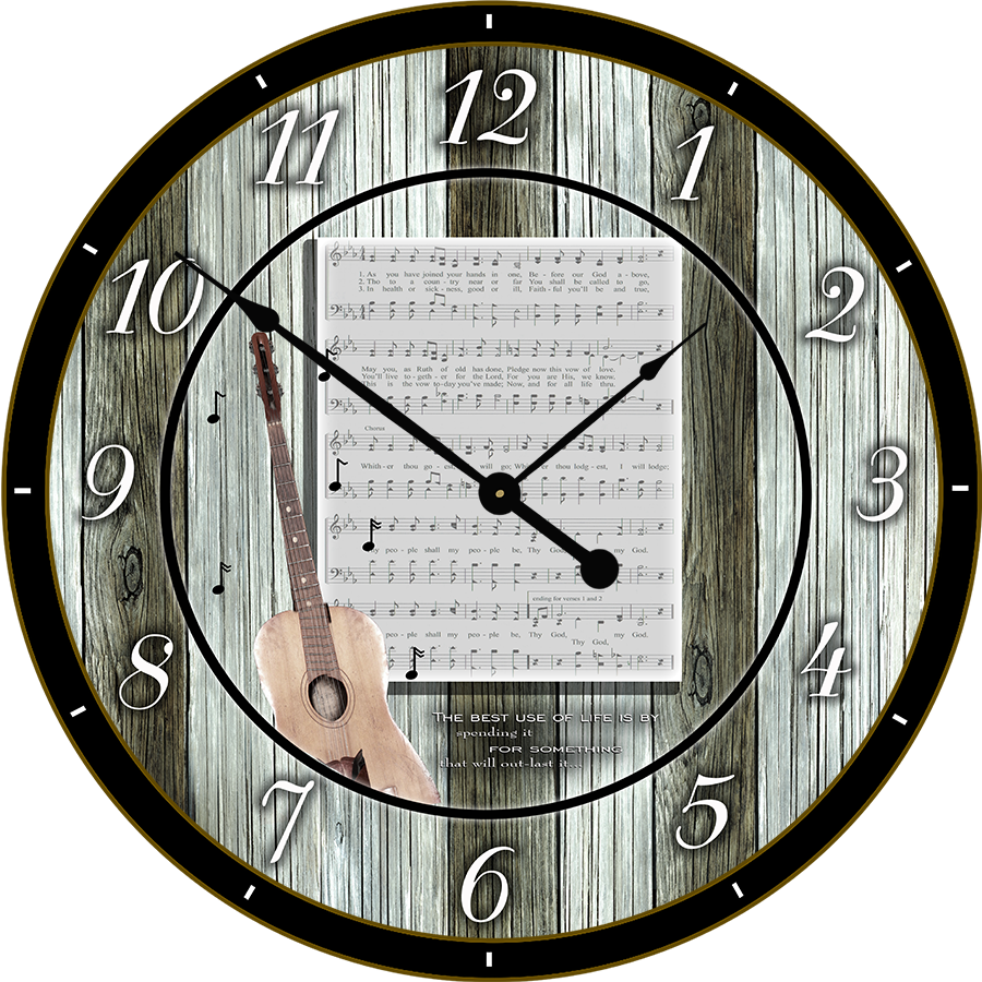 22.5" Round Melody Clock- A Guitar with a Keynote Script Lyric Clock