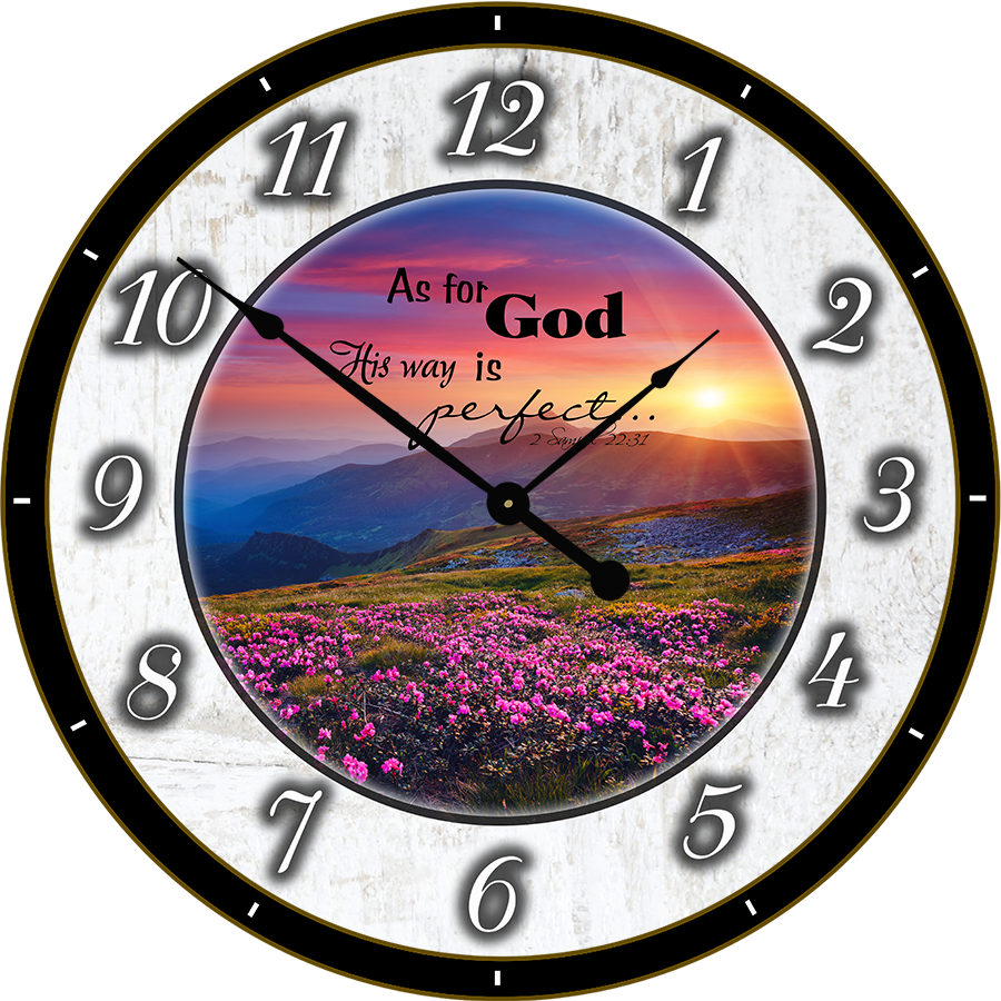 22.5" Round Melody Clock- Beautiful Flowers with Sunset in the Background Lyric Clock