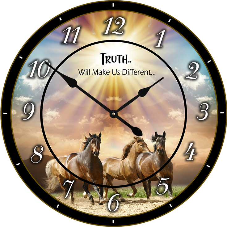 22.5" Round Melody Clock- Brown Running Horses Lyric Clock