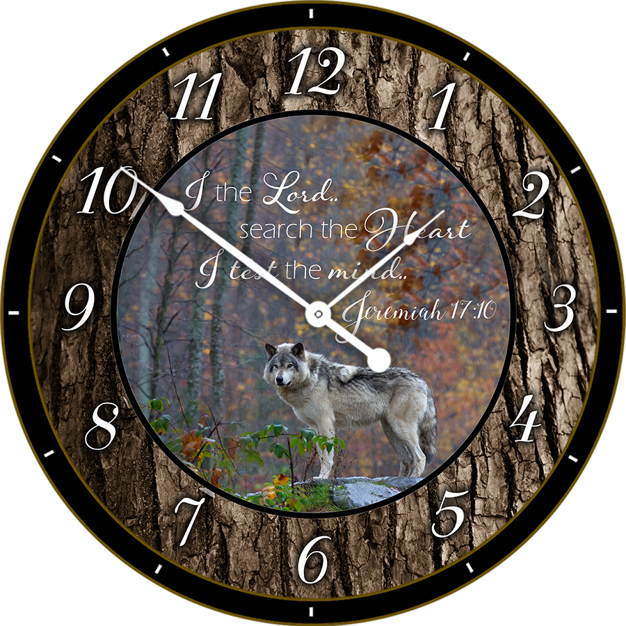 22.5" Round Melody Clock- Beautiful Quote with Wolf in the Background Lyric Clock