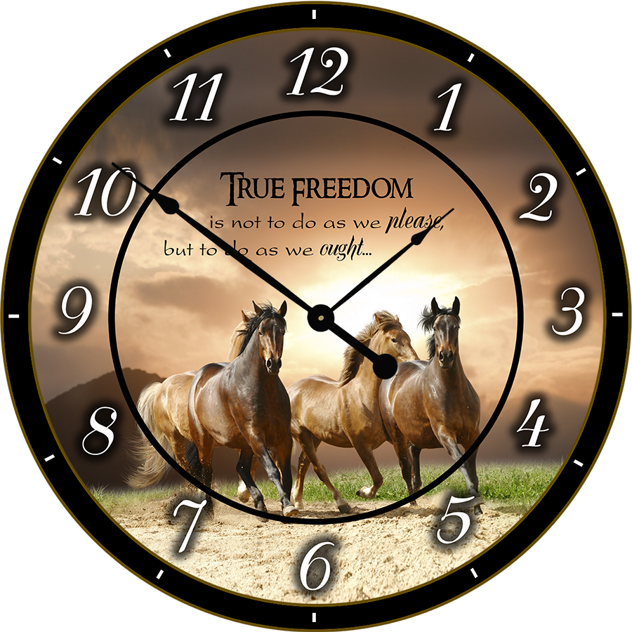 22.5" Round Melody Clock- Beautiful Brown Running Horses Lyric Clock