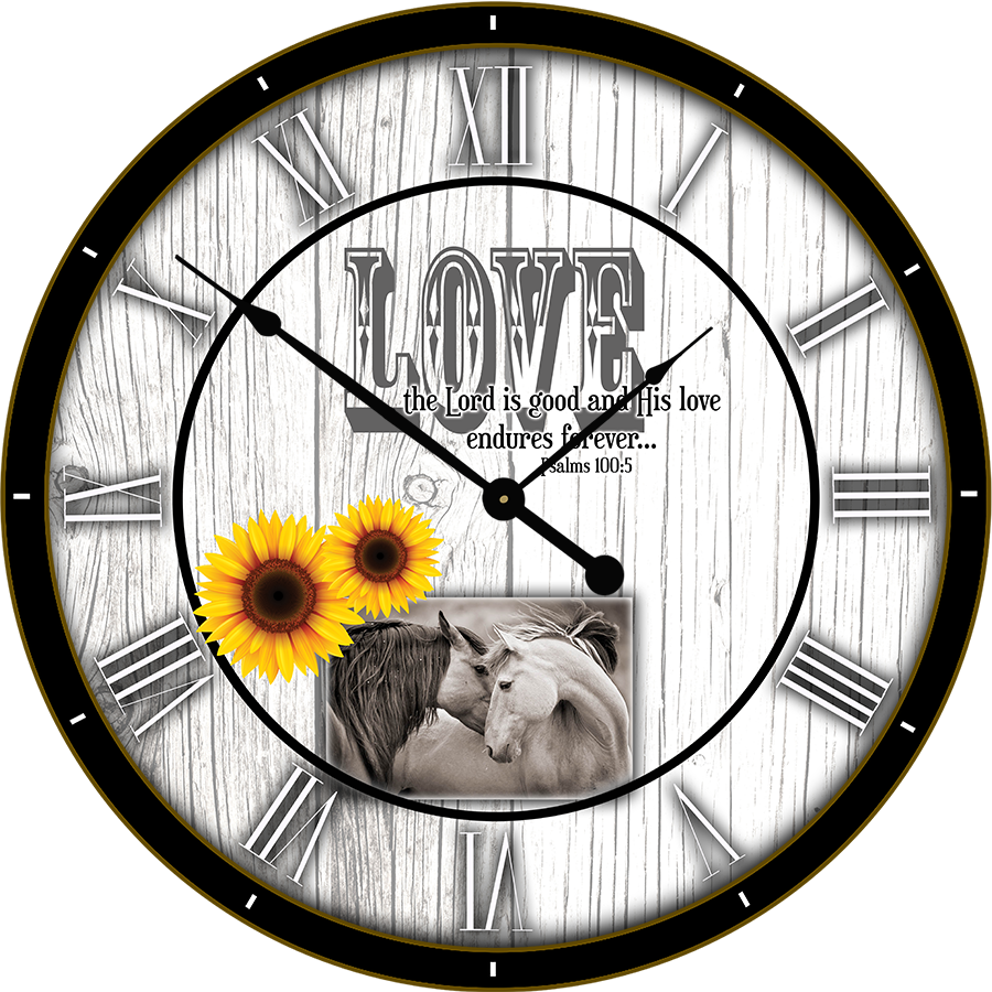 22.5" Round Melody Clock- Beautiful Quote with Sunflower and Horses. Lyric Clock