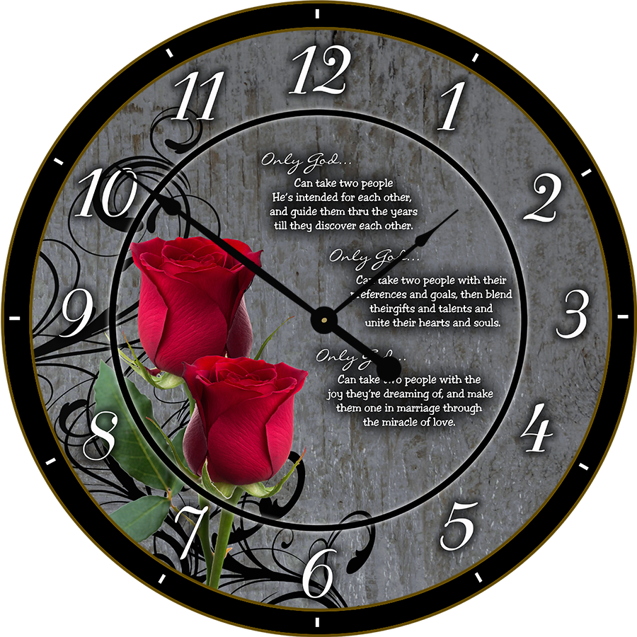 22.5" Round Melody Clock- Beautiful Quote with Red Roses Lyric Clock