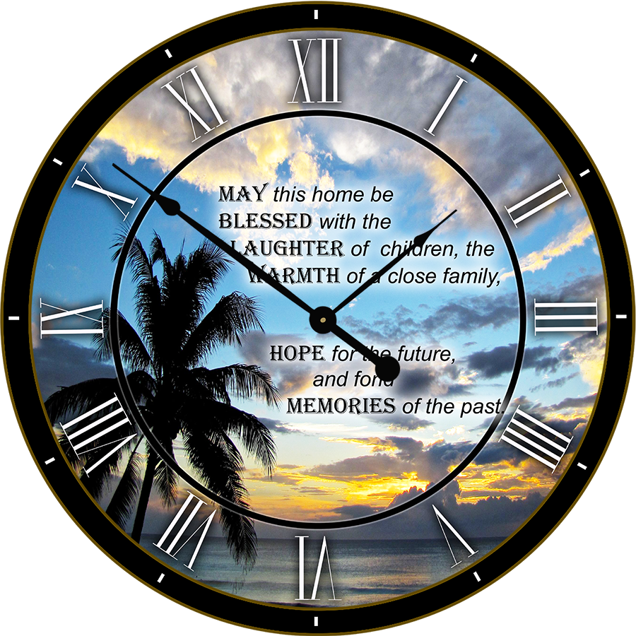 22.5" Round Melody Clock- Beautiful Quote with Palm Tree on the Beach Lyric Clock