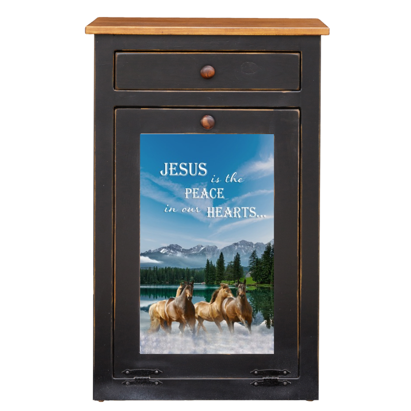 Black Trash Bin Cabinet. 20 quart Trash Can with removable panel