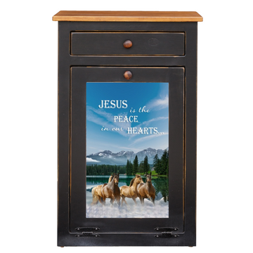 Black Trash Bin Cabinet. 20 quart Trash Can with removable panel