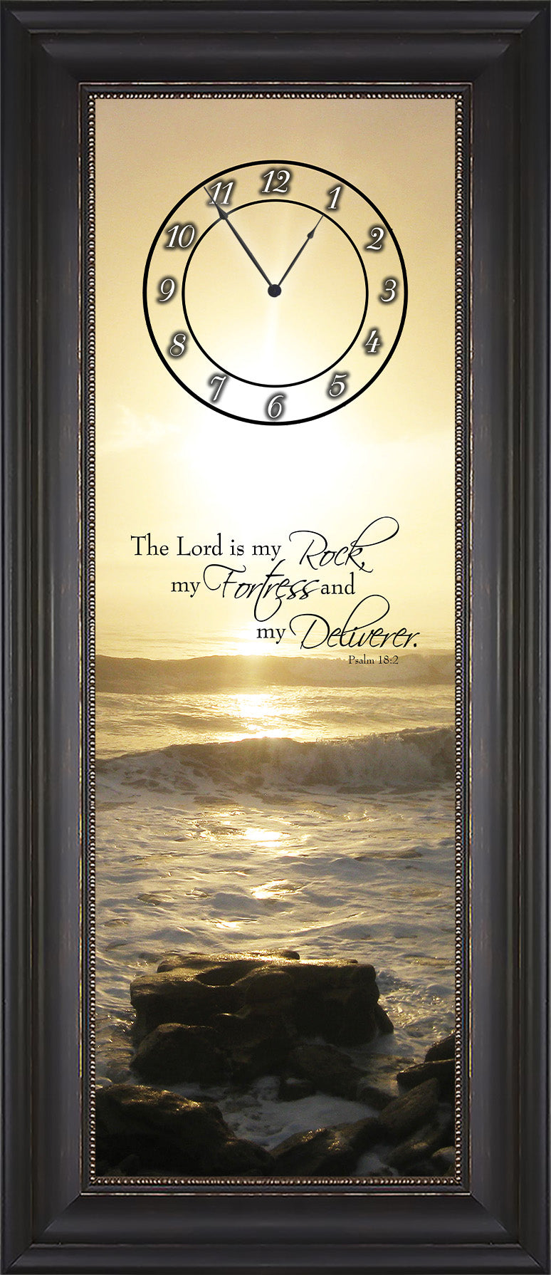 10” w x 28” h Framed Melody Clock- Beautiful Peaceful Beach Lyric Clock