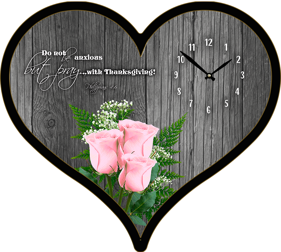 25"w x 21"h  Heart Shaped Melody Clock- Beautiful Bunch of Flowers Lyric Clock