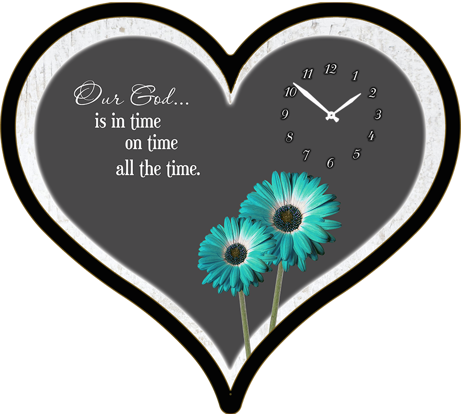 25"w x 21"h  Heart Shaped Melody Clock- Beautiful Bunch of Aqua Colored Flowers Lyric Clock