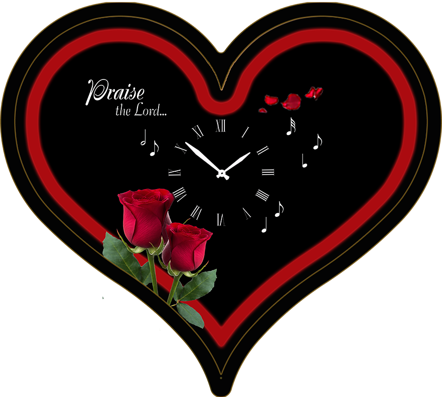 25"w x 21"h  Heart Shaped Melody Clock- Beautiful Bunch of Roses. Lyric Clock